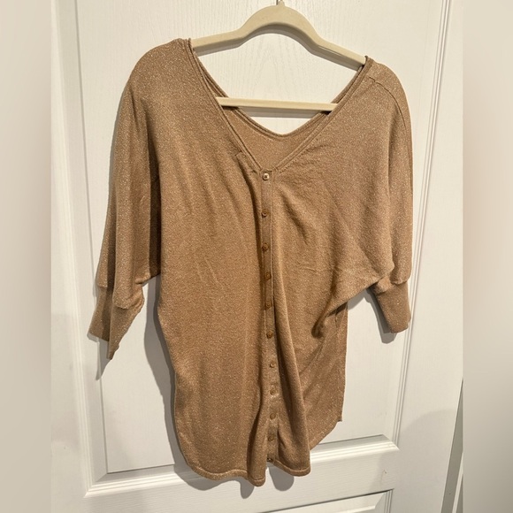 Express Shimmering Tan Long Sleeve Top - Picture 3 of 6